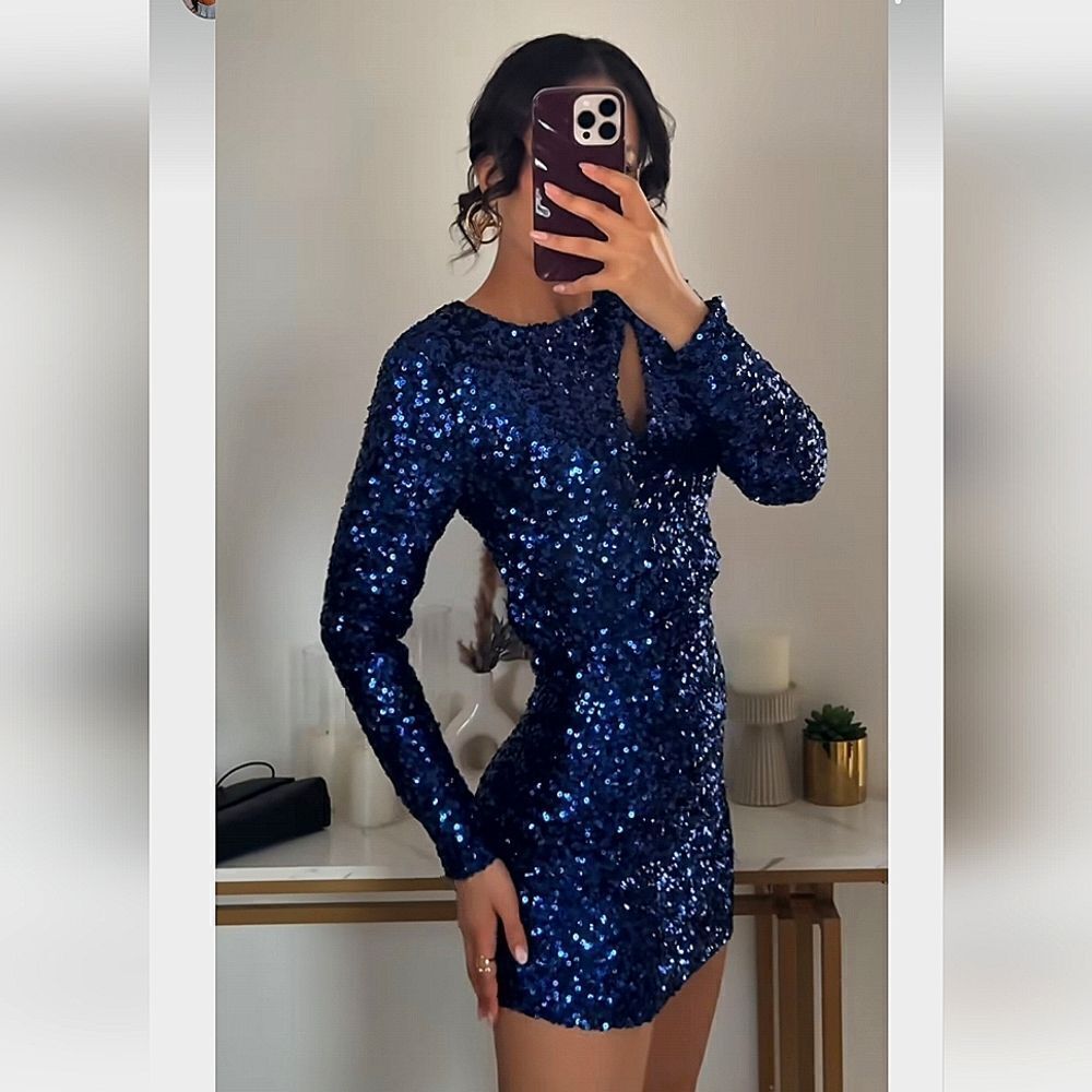 NWT ZARA SEQUIN MINI DRESS bluish